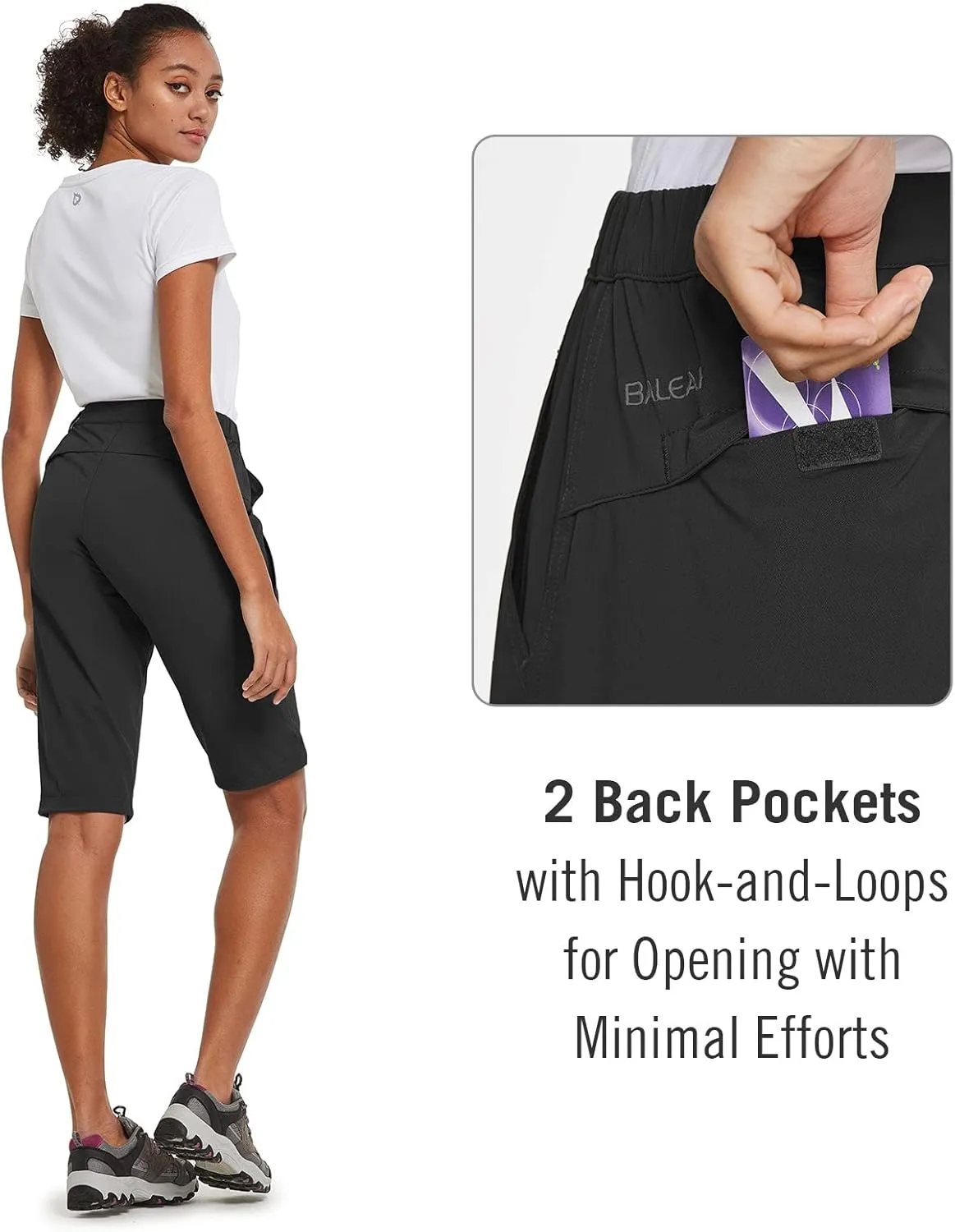 baleaf Women's Bermuda Knee Length Long Shorts for Summer Hiking Golf Camping Stretch Lightweight Nylon Quick Dry