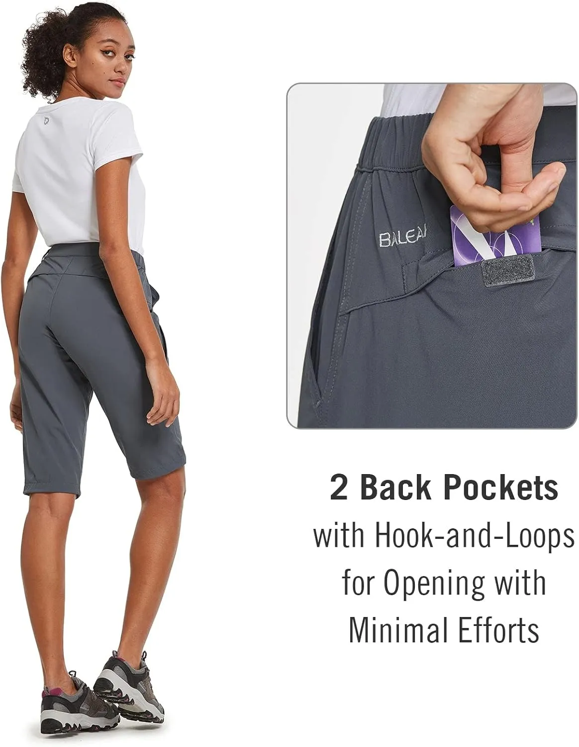 baleaf Women's Bermuda Knee Length Long Shorts for Summer Hiking Golf Camping Stretch Lightweight Nylon Quick Dry