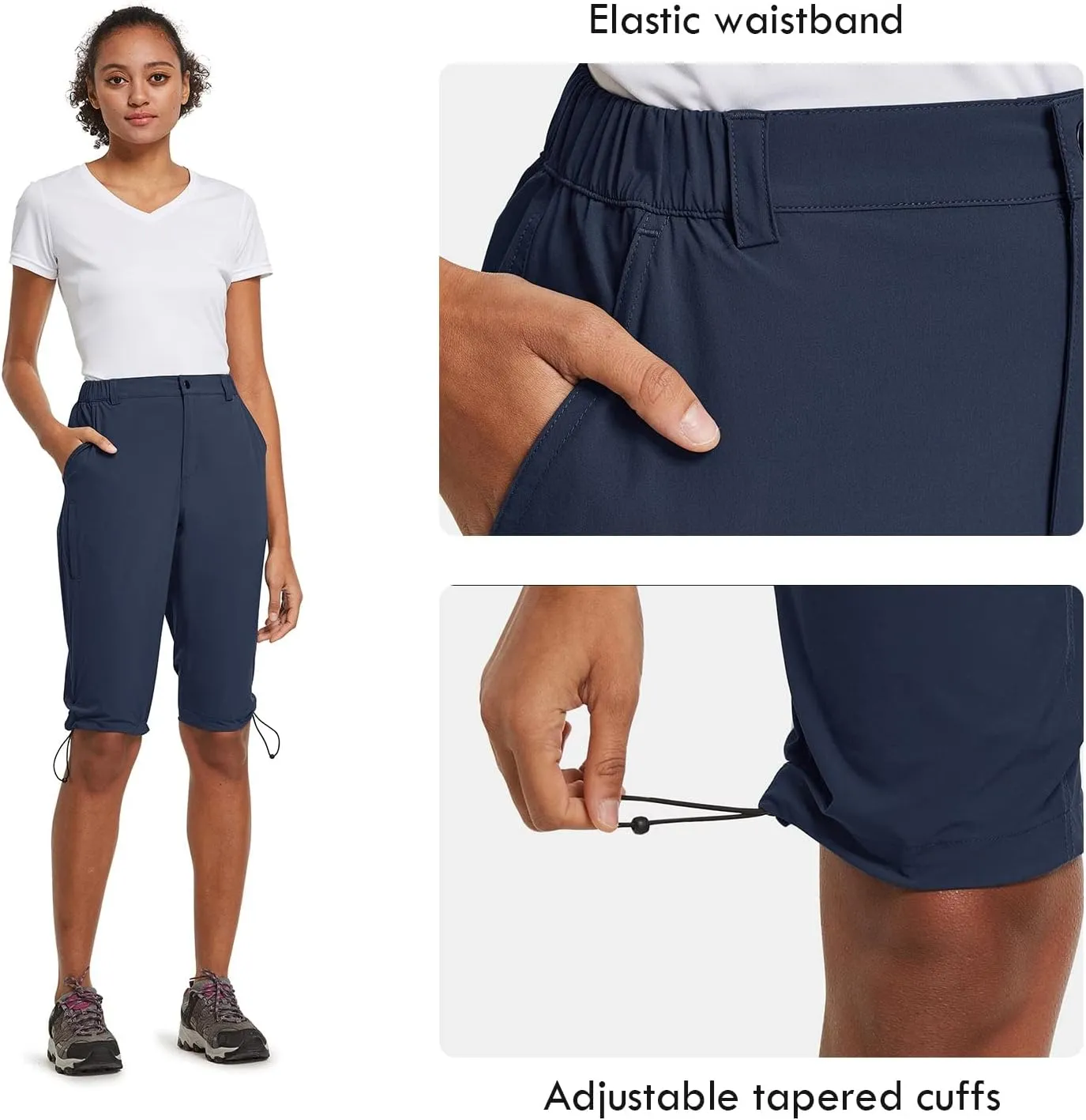 baleaf Women's Bermuda Knee Length Long Shorts for Summer Hiking Golf Camping Stretch Lightweight Nylon Quick Dry