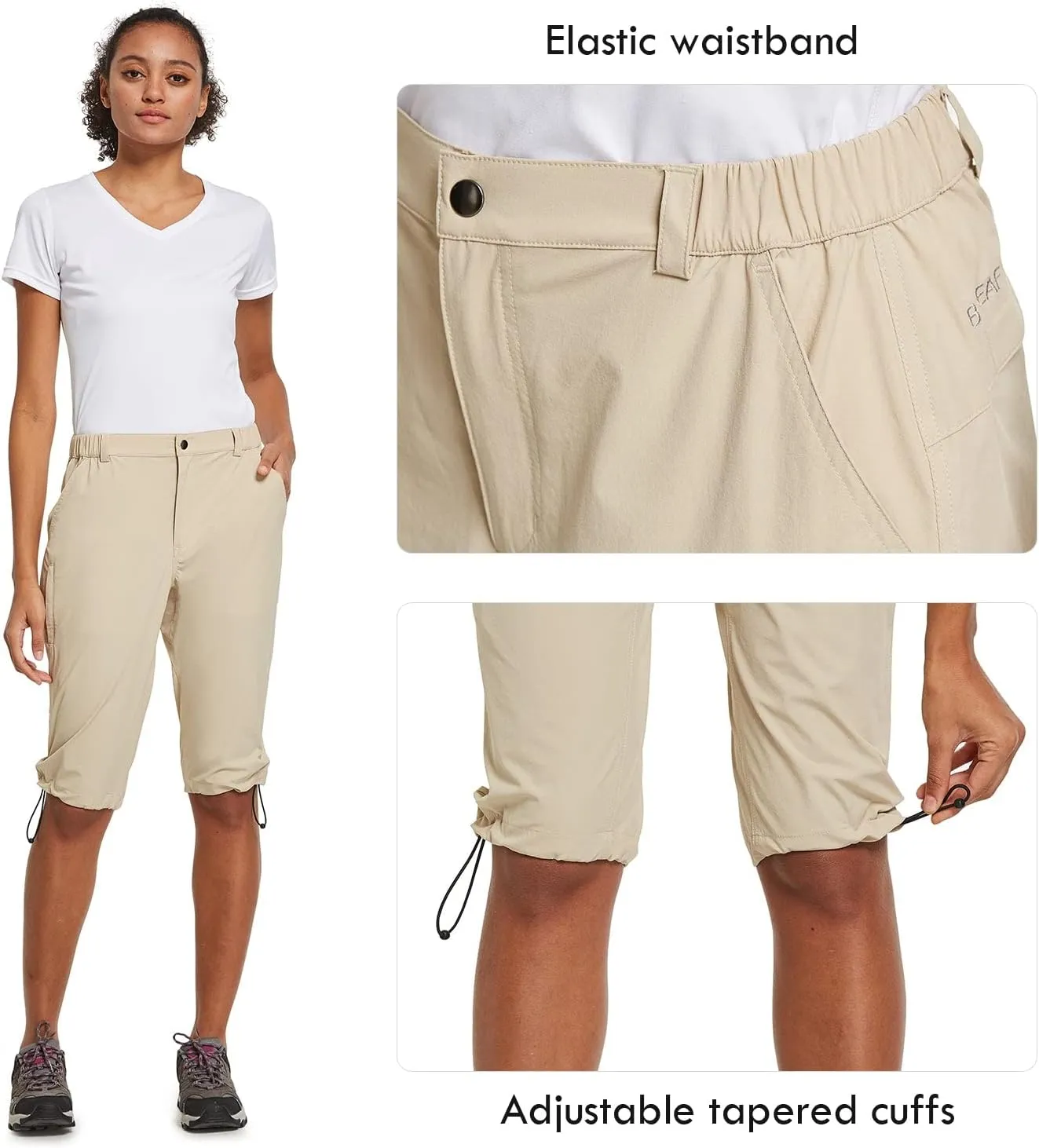 baleaf Women's Bermuda Knee Length Long Shorts for Summer Hiking Golf Camping Stretch Lightweight Nylon Quick Dry