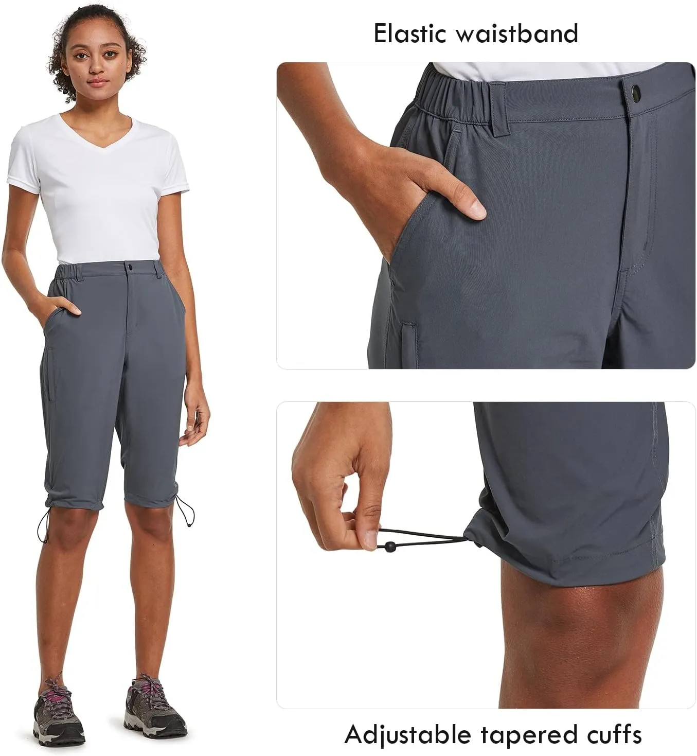 baleaf Women's Bermuda Knee Length Long Shorts for Summer Hiking Golf Camping Stretch Lightweight Nylon Quick Dry