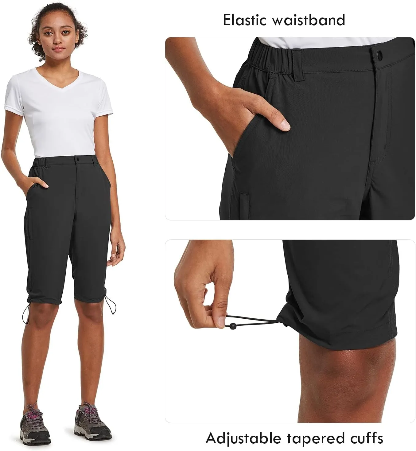 baleaf Women's Bermuda Knee Length Long Shorts for Summer Hiking Golf Camping Stretch Lightweight Nylon Quick Dry