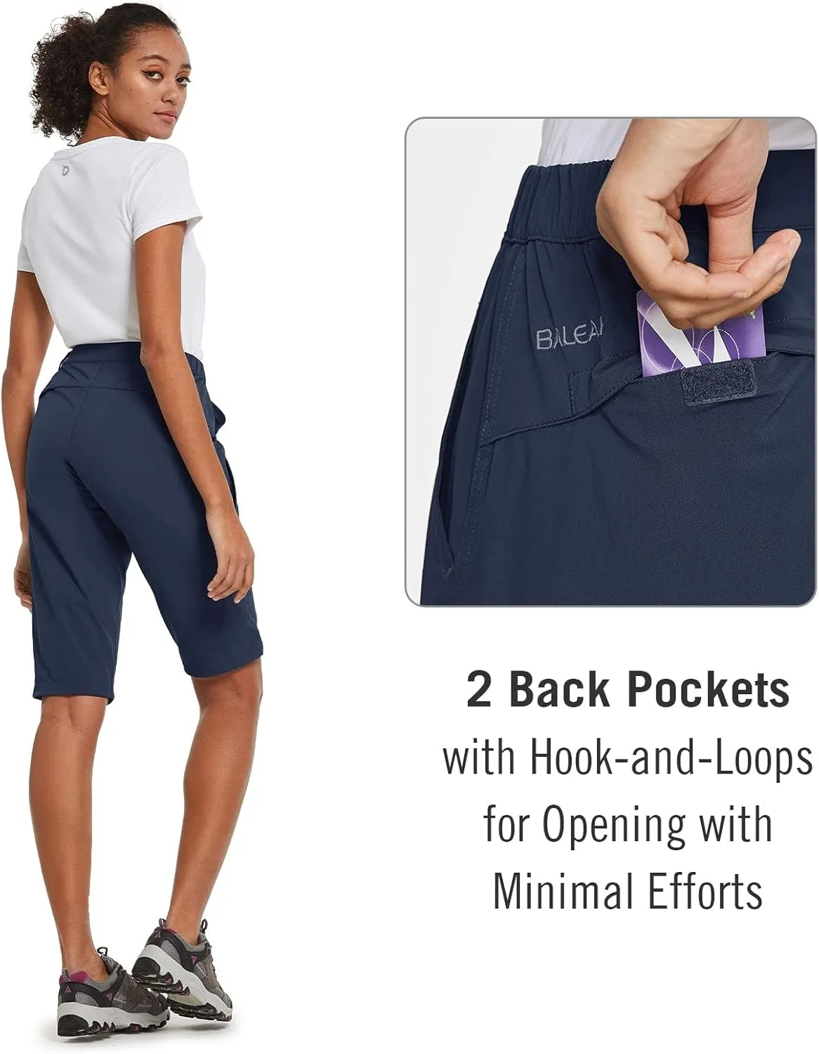 baleaf Women's Bermuda Knee Length Long Shorts for Summer Hiking Golf Camping Stretch Lightweight Nylon Quick Dry