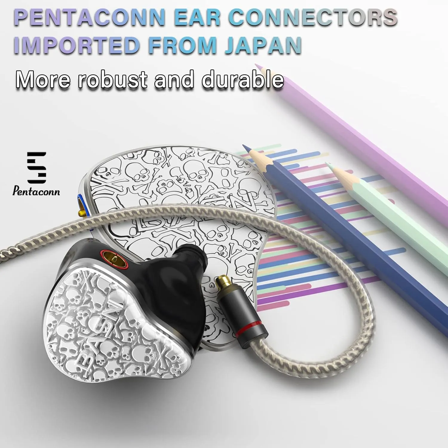 BASN Bmaster5 in Ear Monitors, 1DLC Diaphragm 4BA 5 Drivers IEM Earphones with Silver-Plated OFC Cable, Noise Isolation Wired Earbuds for Musicians (Glacier White)