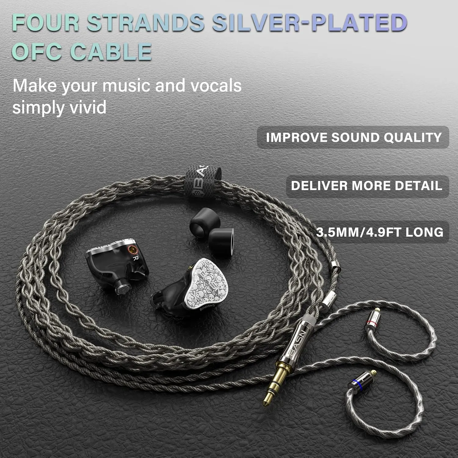 BASN Bmaster5 in Ear Monitors, 1DLC Diaphragm 4BA 5 Drivers IEM Earphones with Silver-Plated OFC Cable, Noise Isolation Wired Earbuds for Musicians (Glacier White)