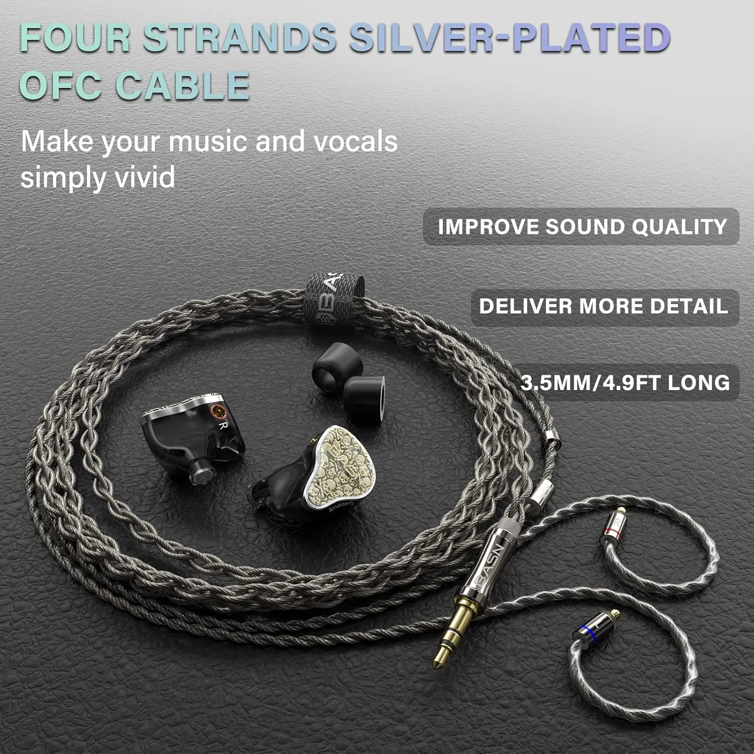 BASN Bmaster5 in Ear Monitors, 1DLC Diaphragm 4BA 5 Drivers IEM Earphones with Silver-Plated OFC Cable, Noise Isolation Wired Earbuds for Musicians (Starlight Gold)