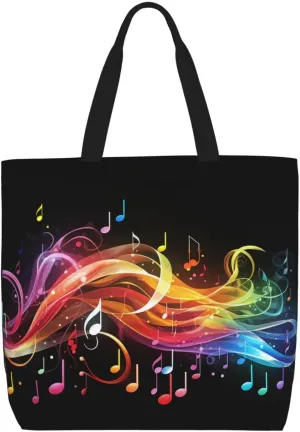 Beach Tote Bag for Women Grocery Bag Reusable Aesthetic Shopping Bags Rainbow Musical Note Melody Handbag