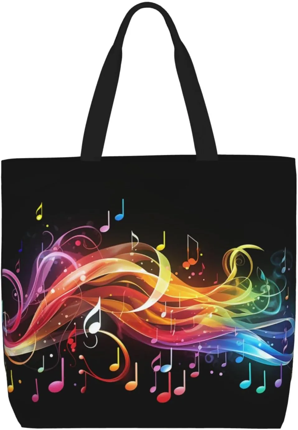 Beach Tote Bag for Women Grocery Bag Reusable Aesthetic Shopping Bags Rainbow Musical Note Melody Handbag