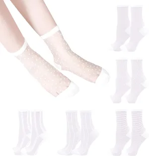 Bienvenu Sheer Socks Women, Lace Fishnet Mesh Nylon Socks, Thin Nylon Ankle Socks 5 Pairs