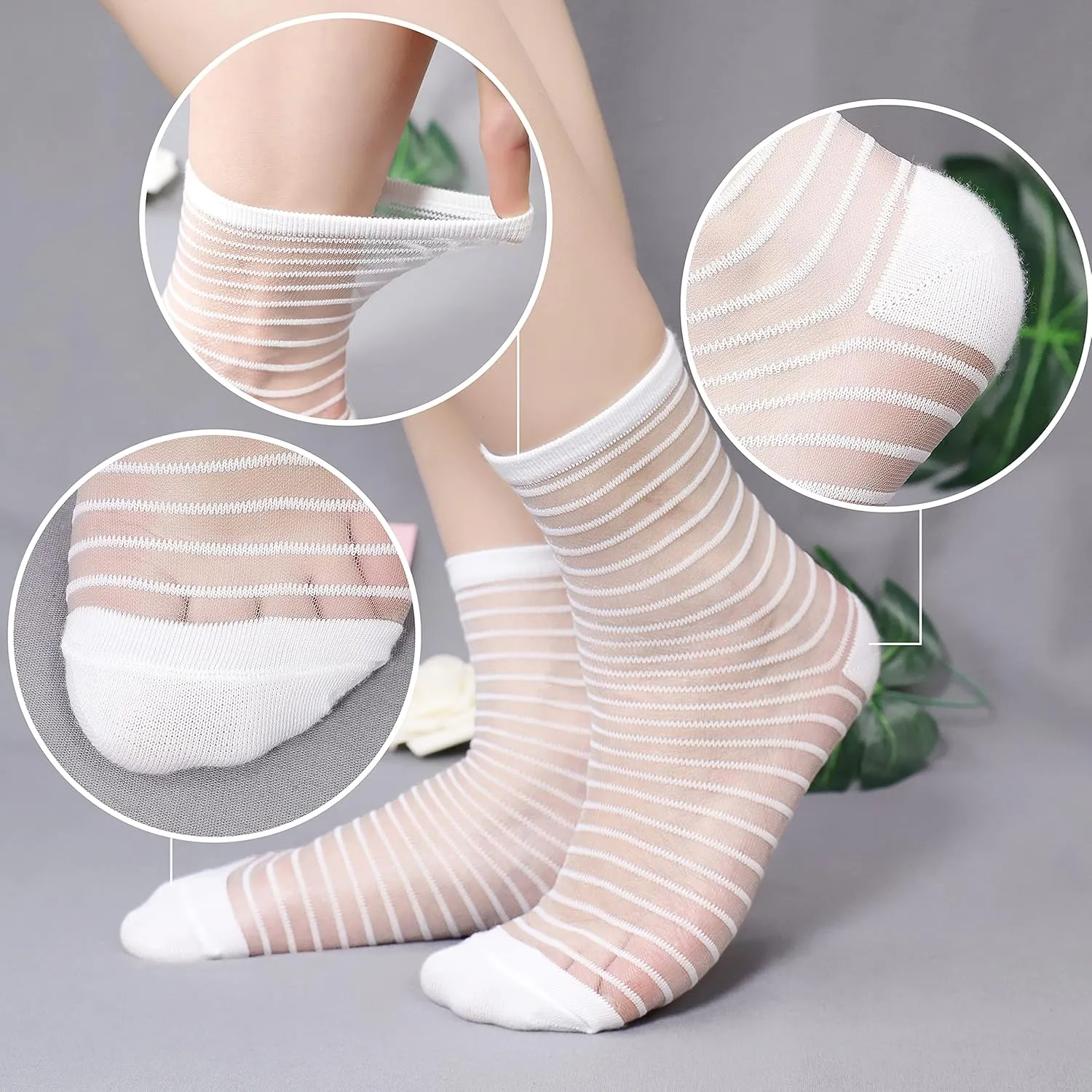 Bienvenu Sheer Socks Women, Lace Fishnet Mesh Nylon Socks, Thin Nylon Ankle Socks 5 Pairs