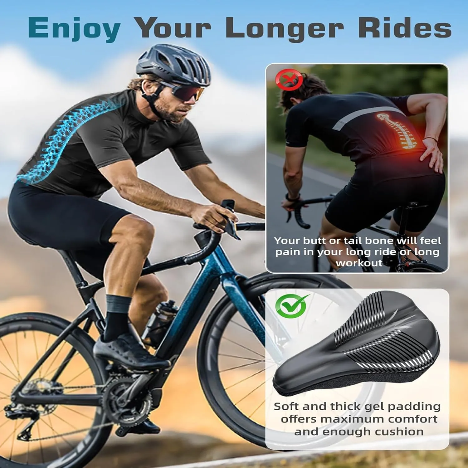 Bike Seat Cushion for Giant TCR Advanced SL TCR C3 TCR Composite TCR Pro/Advanced/SL, Memory Foam & Gel Padded Cover Bicycle Seat for Men Women Shock-Absorbing Comfort Bike Seat Pad,A