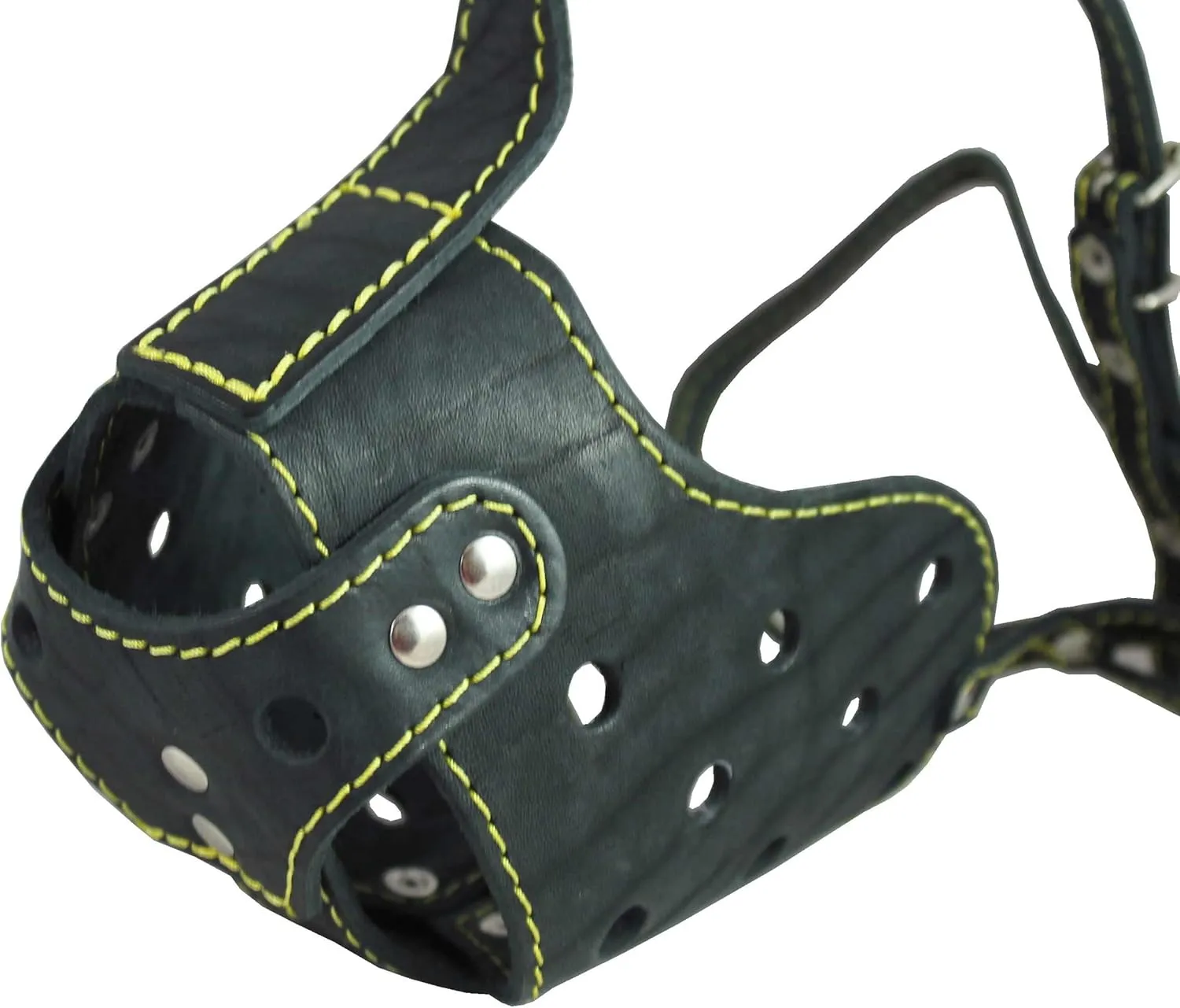 Black Genuine Leather Cage Basket Secure Dog Muzzle for Rottweiler, (Circumference 14.7", Snout Length 3.5")