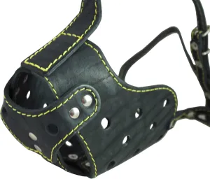 Black Genuine Leather Cage Basket Secure Dog Muzzle for Rottweiler, (Circumference 14.7", Snout Length 3.5")