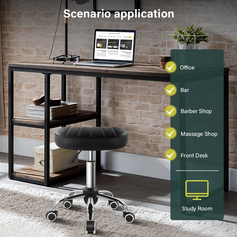 Black Minimalist Square Swivel Stool with Wheel Perfect for Work SPA Shop Massage Height-Adjustable and Cost-Effective Rolling Stool Chair