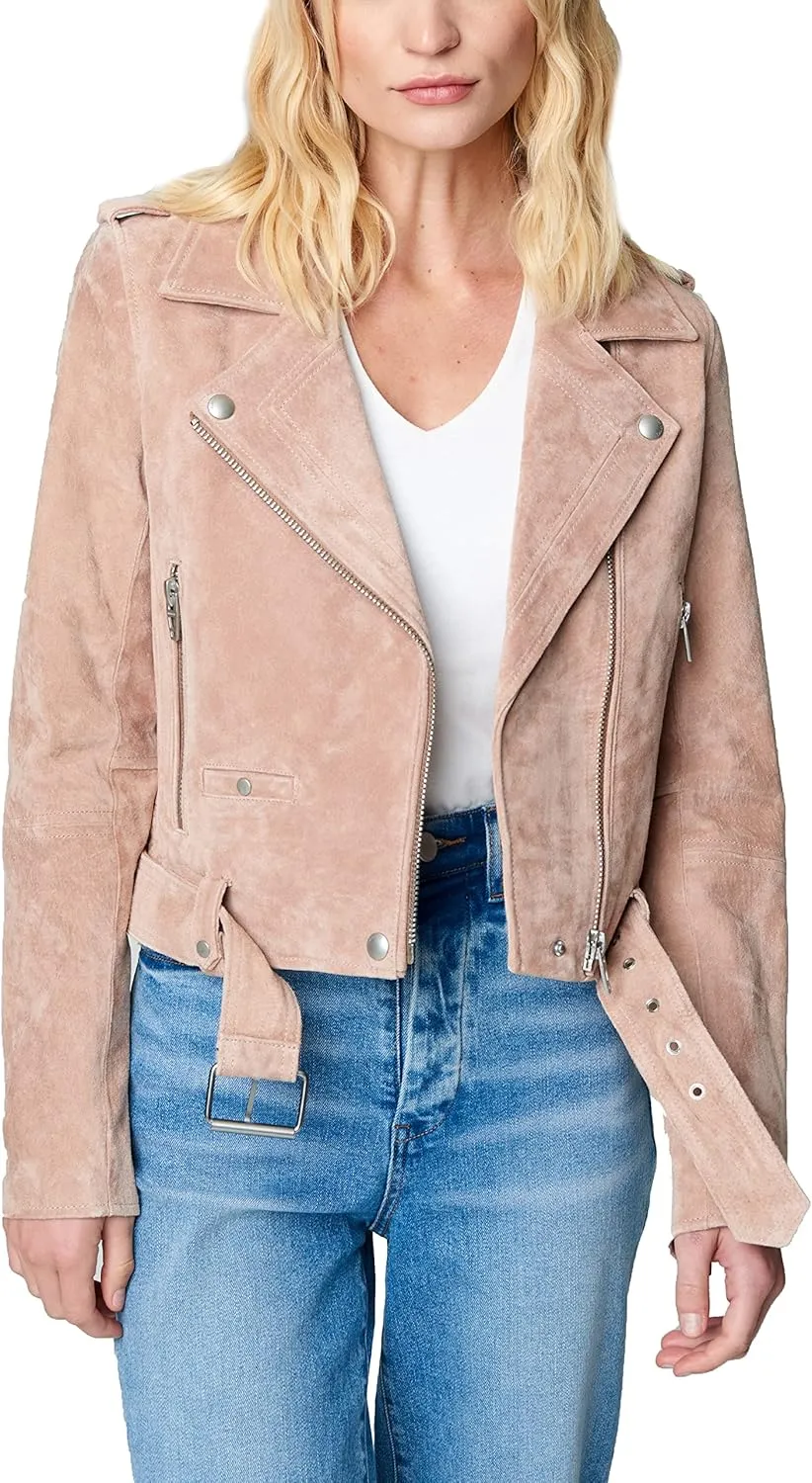 [BLANKNYC] womens Luxury Clothing Cropped Suede Leather Motorcycle Jackets, Comfortable & Stylish Coats