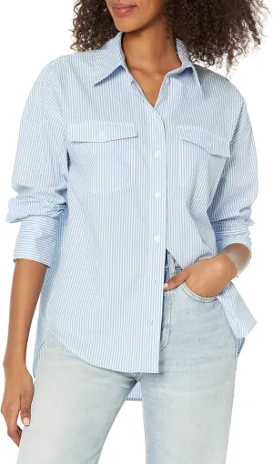 [BLANKNYC] Womens Luxury Clothing Oversized Stripe Collared Shirt, Comfortable & Stylish