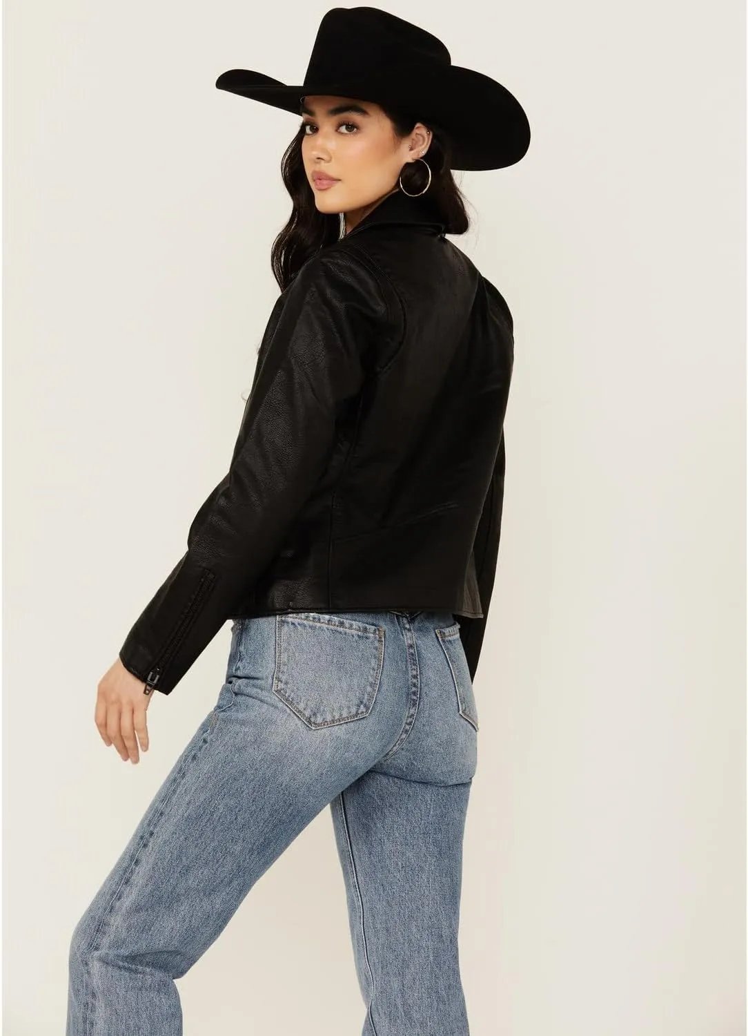 [BLANKNYC] Womens Luxury Clothing Semi Fitted Vegan Leather Motorcycle Jacket
