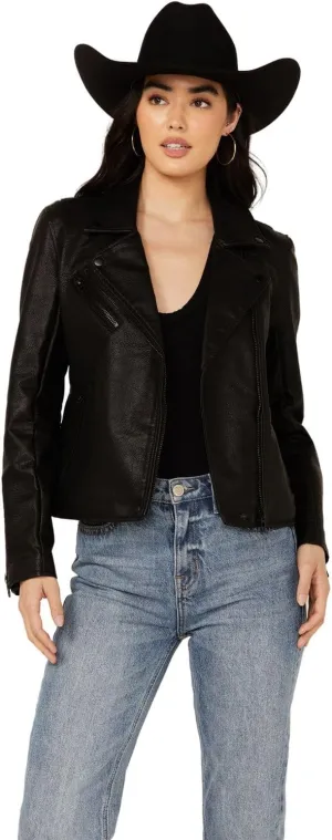 [BLANKNYC] Womens Luxury Clothing Semi Fitted Vegan Leather Motorcycle Jacket
