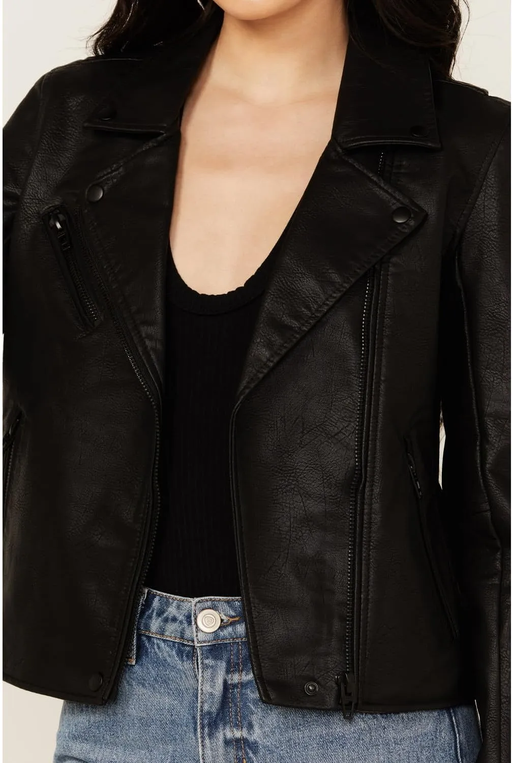 [BLANKNYC] Womens Luxury Clothing Semi Fitted Vegan Leather Motorcycle Jacket