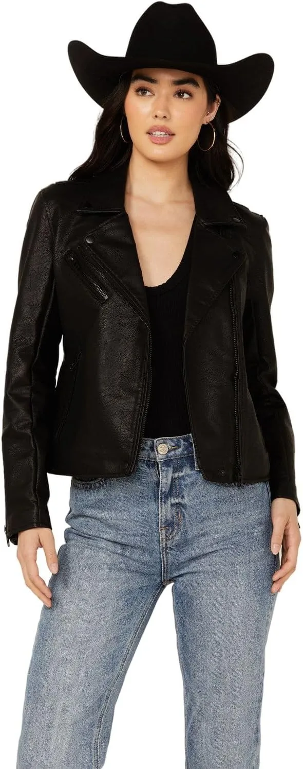 [BLANKNYC] Womens Luxury Clothing Semi Fitted Vegan Leather Motorcycle Jacket