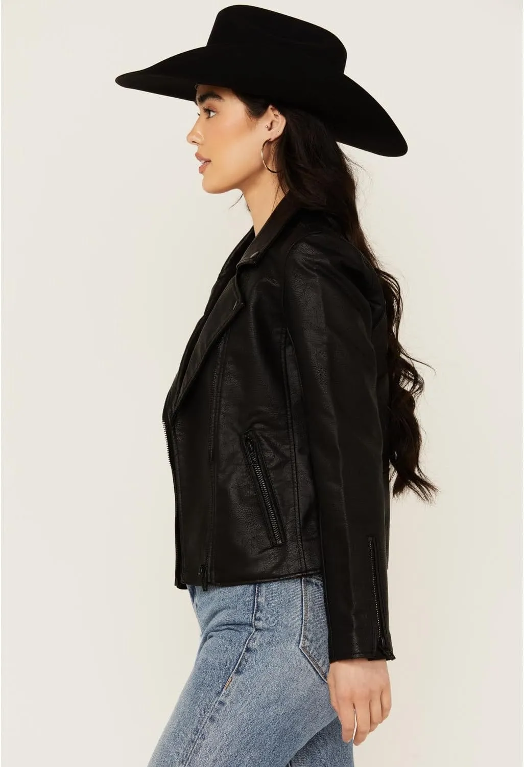 [BLANKNYC] Womens Luxury Clothing Semi Fitted Vegan Leather Motorcycle Jacket