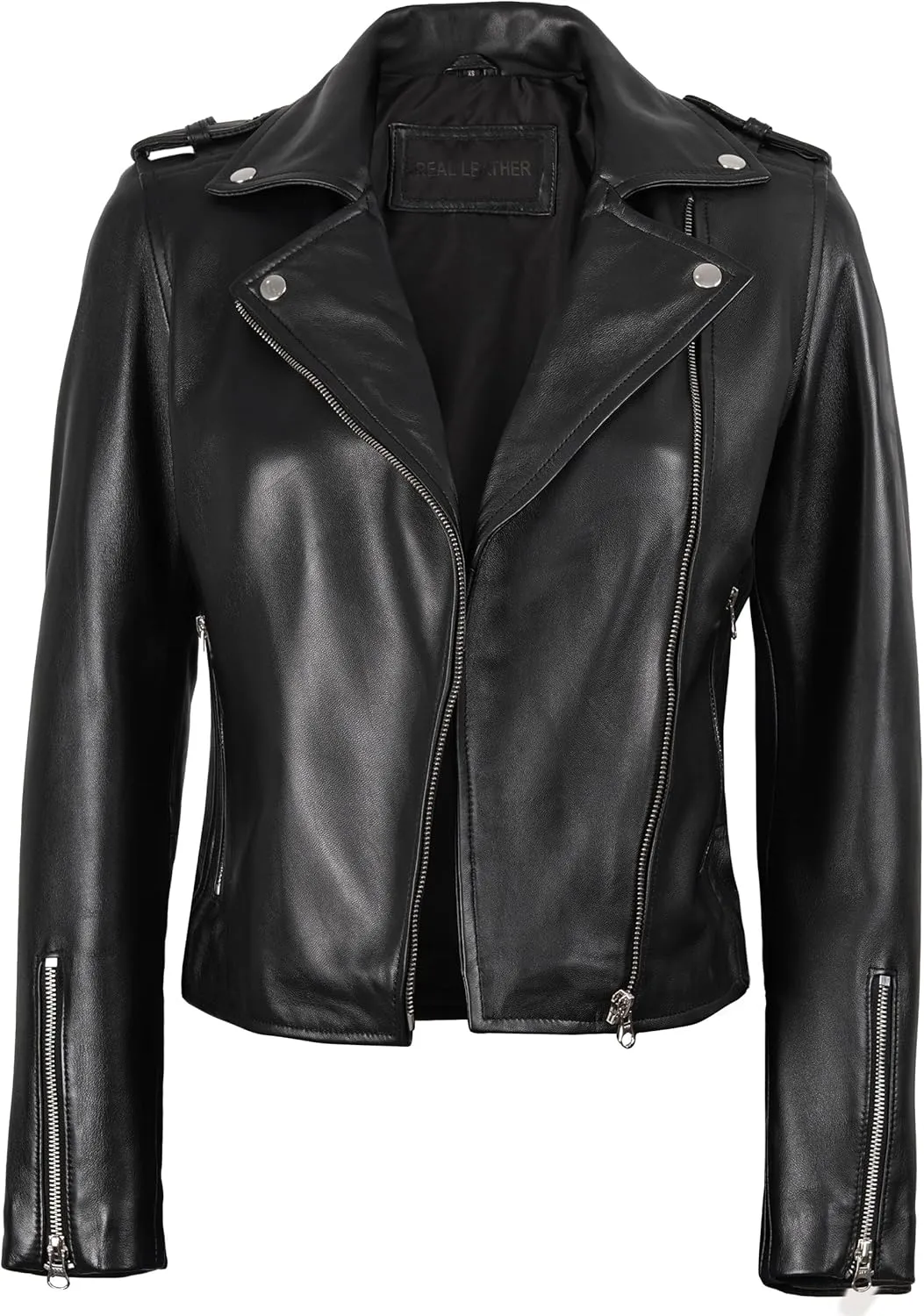 Blingsoul Real Lambskin Leather Jacket Women - Asymmetrical Style Womens Leather Jackets