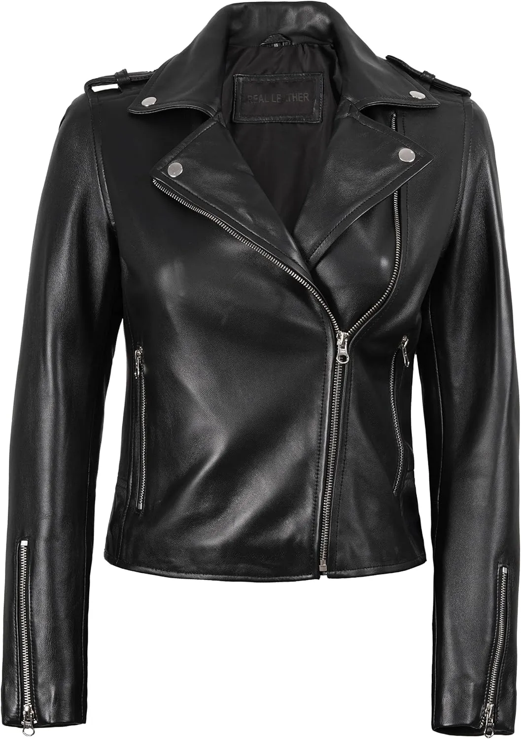 Blingsoul Real Lambskin Leather Jacket Women - Asymmetrical Style Womens Leather Jackets