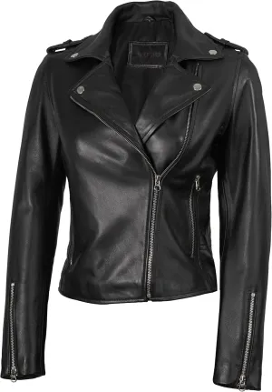 Blingsoul Real Lambskin Leather Jacket Women - Asymmetrical Style Womens Leather Jackets