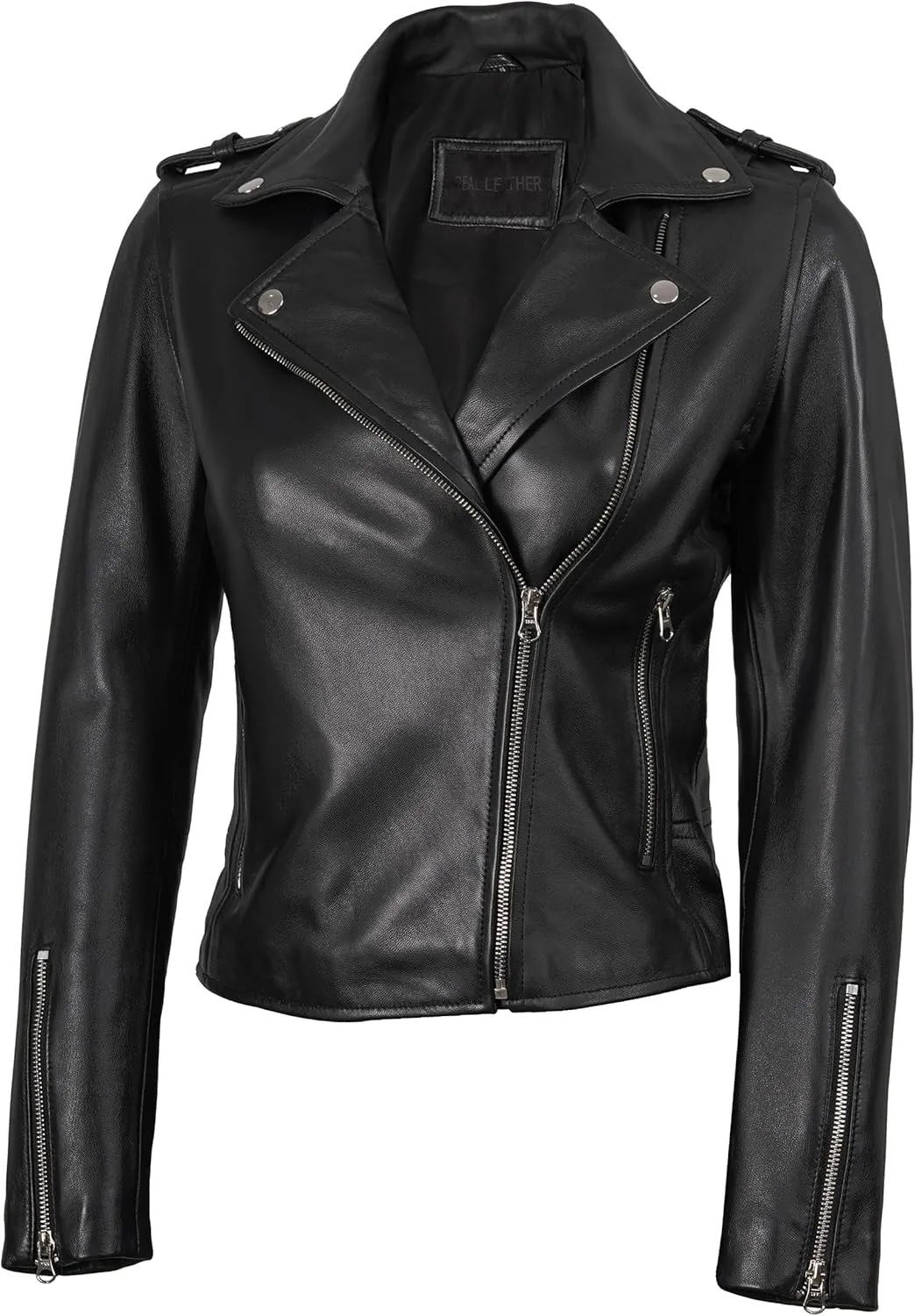 Blingsoul Real Lambskin Leather Jacket Women - Asymmetrical Style Womens Leather Jackets