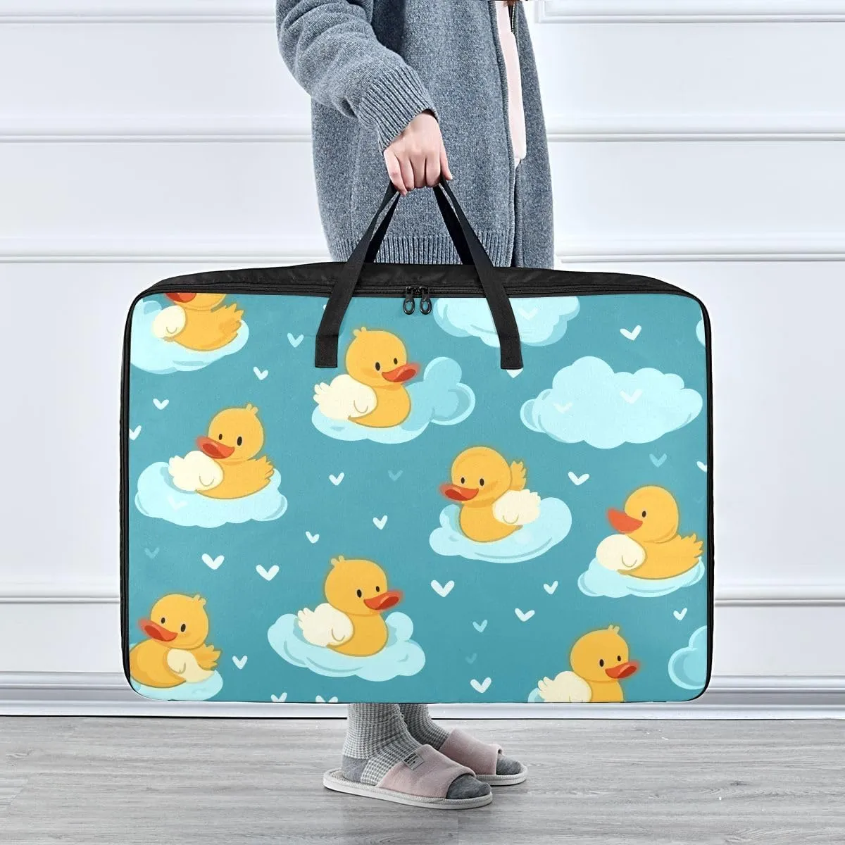 Blue Green Ducks Clouds Storage Bag Extra Large Moving Bags with Strong Zippers and Carrying Handles, Zippered Storage Bag for Closet Comforter, Pillow, Quilt