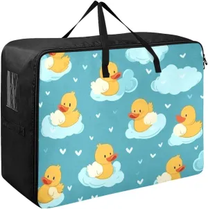 Blue Green Ducks Clouds Storage Bag Extra Large Moving Bags with Strong Zippers and Carrying Handles, Zippered Storage Bag for Closet Comforter, Pillow, Quilt