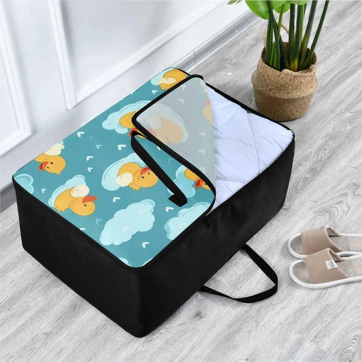Blue Green Ducks Clouds Storage Bag Extra Large Moving Bags with Strong Zippers and Carrying Handles, Zippered Storage Bag for Closet Comforter, Pillow, Quilt