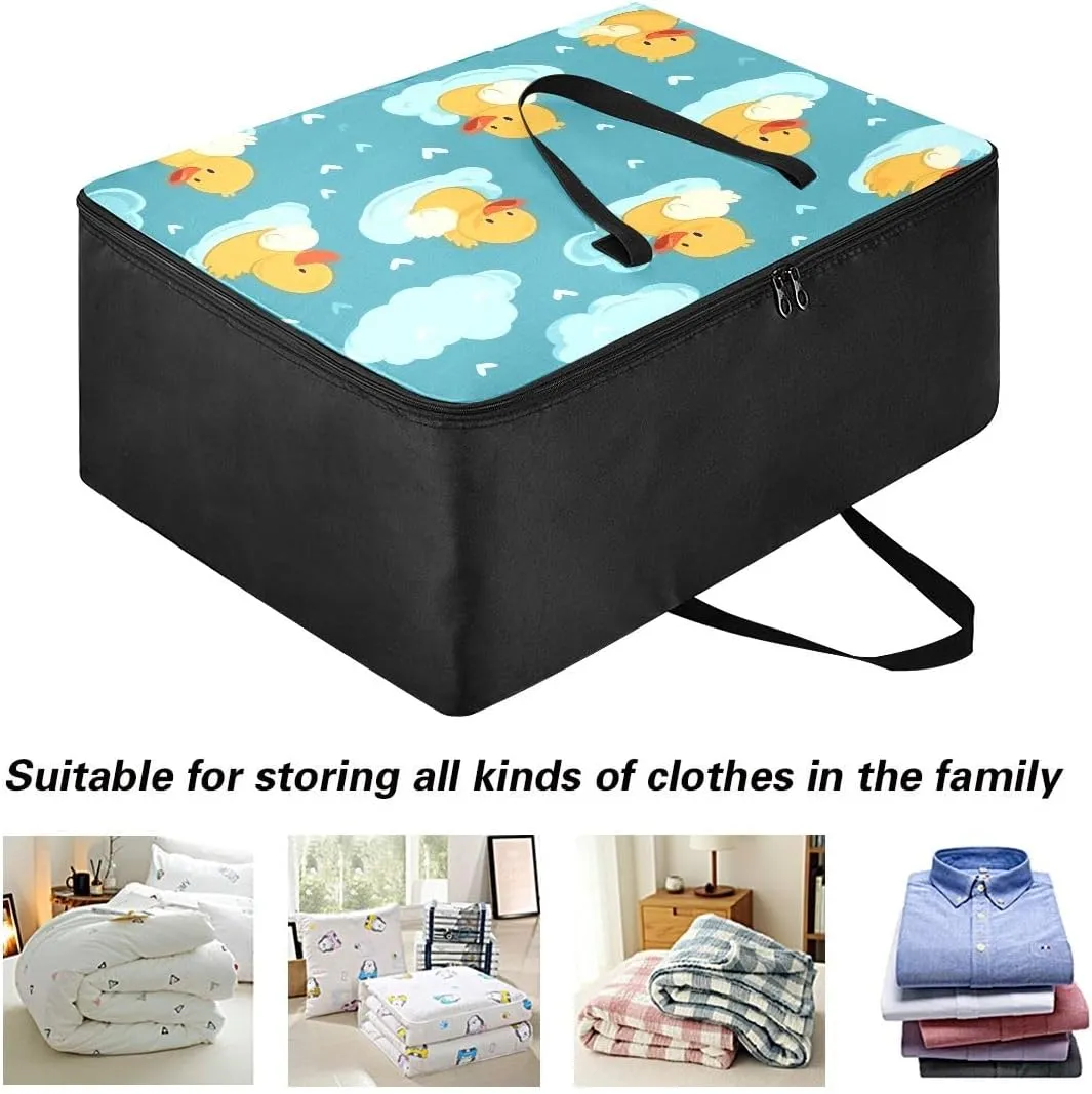 Blue Green Ducks Clouds Storage Bag Extra Large Moving Bags with Strong Zippers and Carrying Handles, Zippered Storage Bag for Closet Comforter, Pillow, Quilt