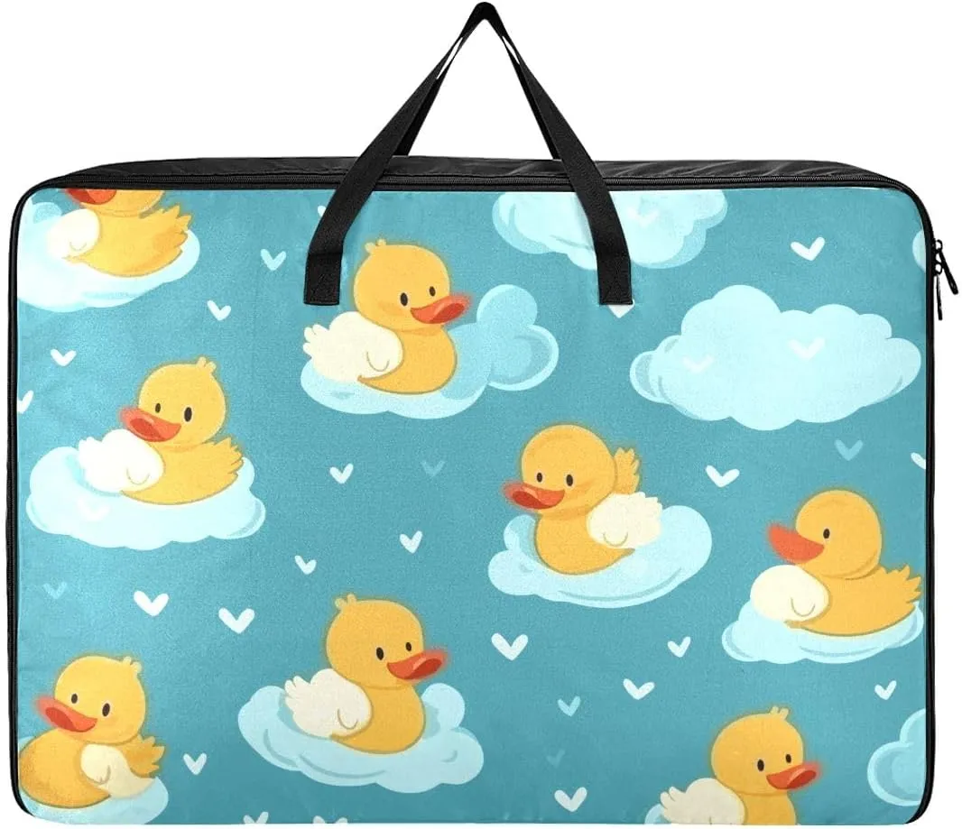 Blue Green Ducks Clouds Storage Bag Extra Large Moving Bags with Strong Zippers and Carrying Handles, Zippered Storage Bag for Closet Comforter, Pillow, Quilt