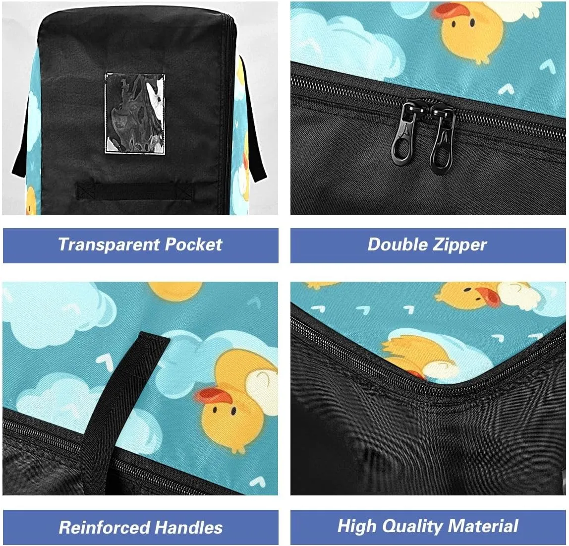 Blue Green Ducks Clouds Storage Bag Extra Large Moving Bags with Strong Zippers and Carrying Handles, Zippered Storage Bag for Closet Comforter, Pillow, Quilt