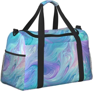 Blue Purple Liquid Duffle Bag Foldable Travel Tote Bag Carry On Large Weekender Overnight Bags Waterproof Gym Bag For Women Men