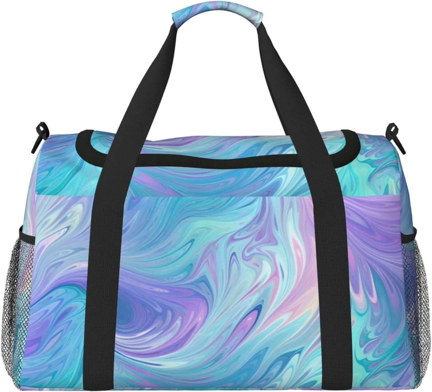 Blue Purple Liquid Duffle Bag Foldable Travel Tote Bag Carry On Large Weekender Overnight Bags Waterproof Gym Bag For Women Men