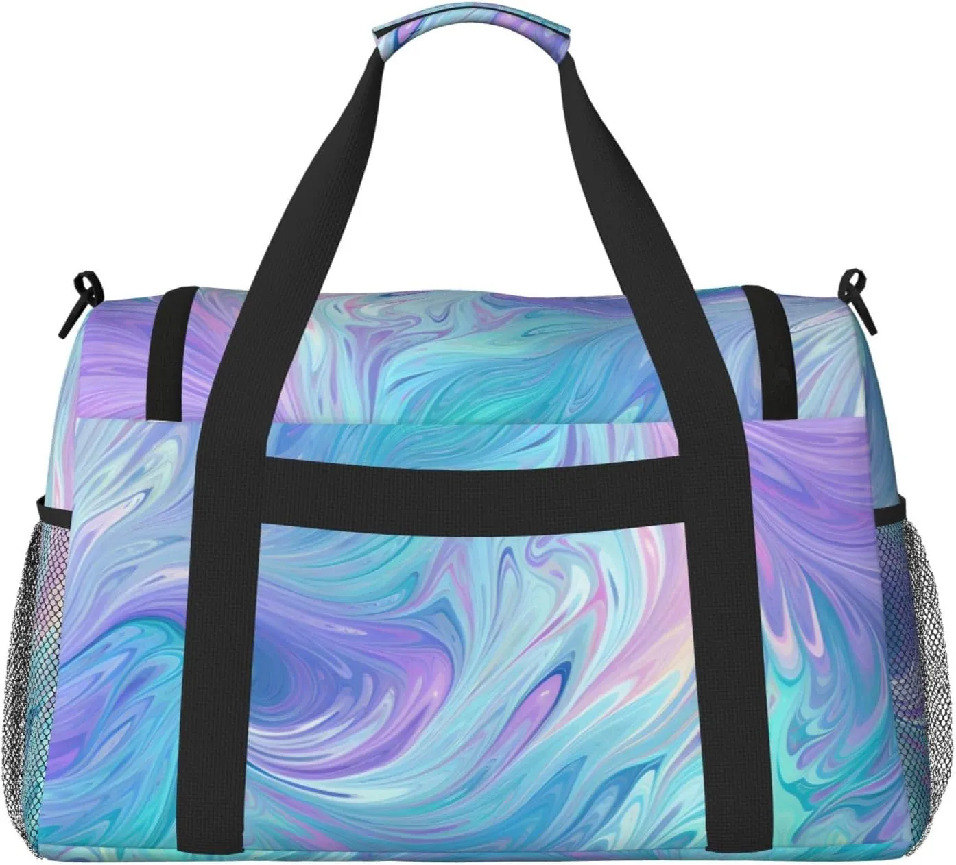 Blue Purple Liquid Duffle Bag Foldable Travel Tote Bag Carry On Large Weekender Overnight Bags Waterproof Gym Bag For Women Men