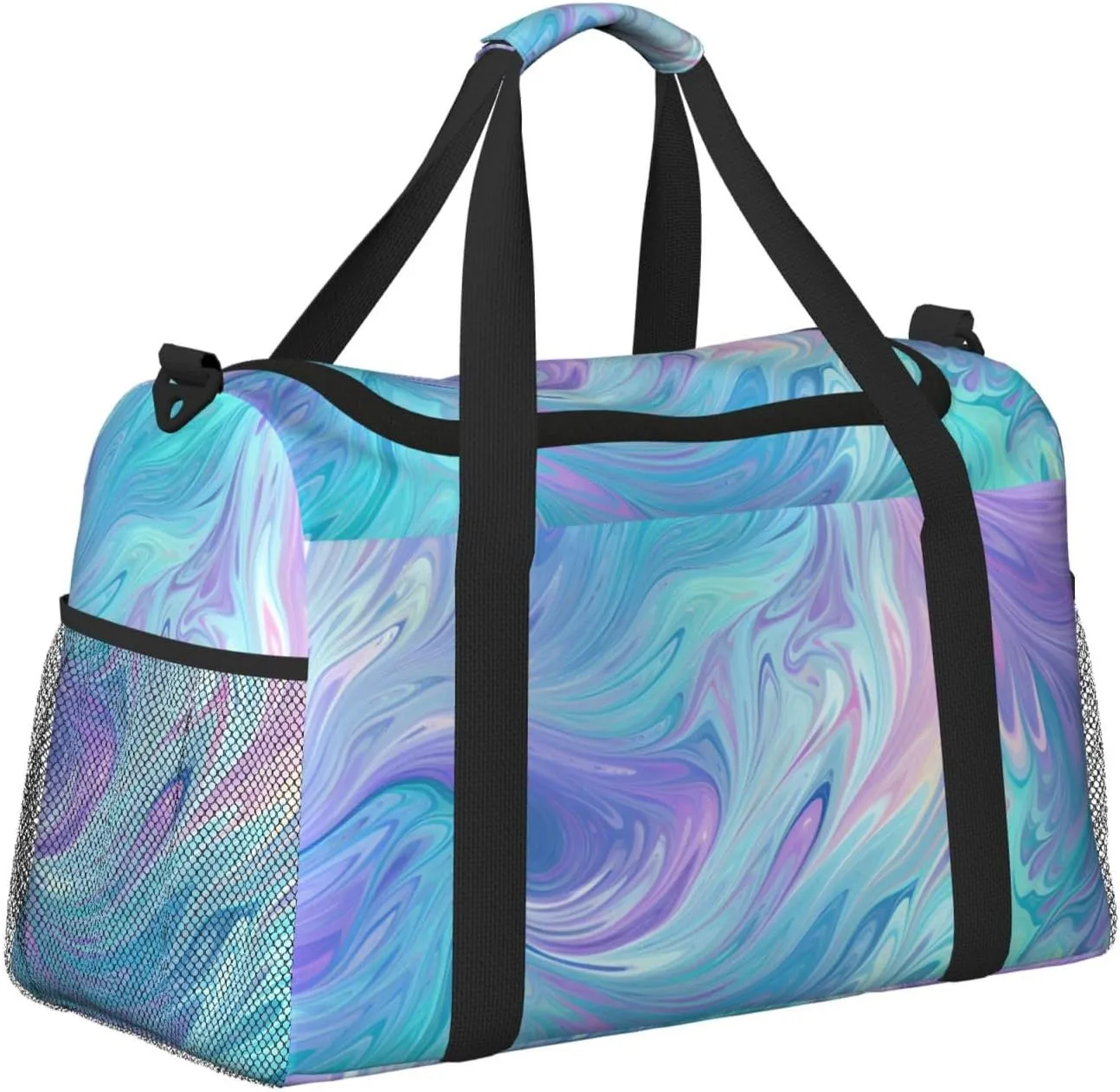 Blue Purple Liquid Duffle Bag Foldable Travel Tote Bag Carry On Large Weekender Overnight Bags Waterproof Gym Bag For Women Men