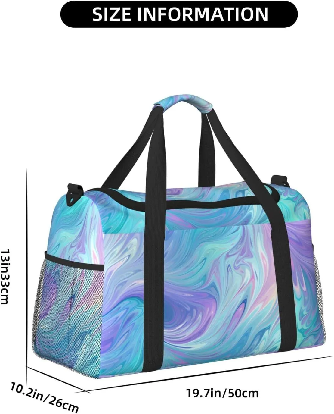 Blue Purple Liquid Duffle Bag Foldable Travel Tote Bag Carry On Large Weekender Overnight Bags Waterproof Gym Bag For Women Men