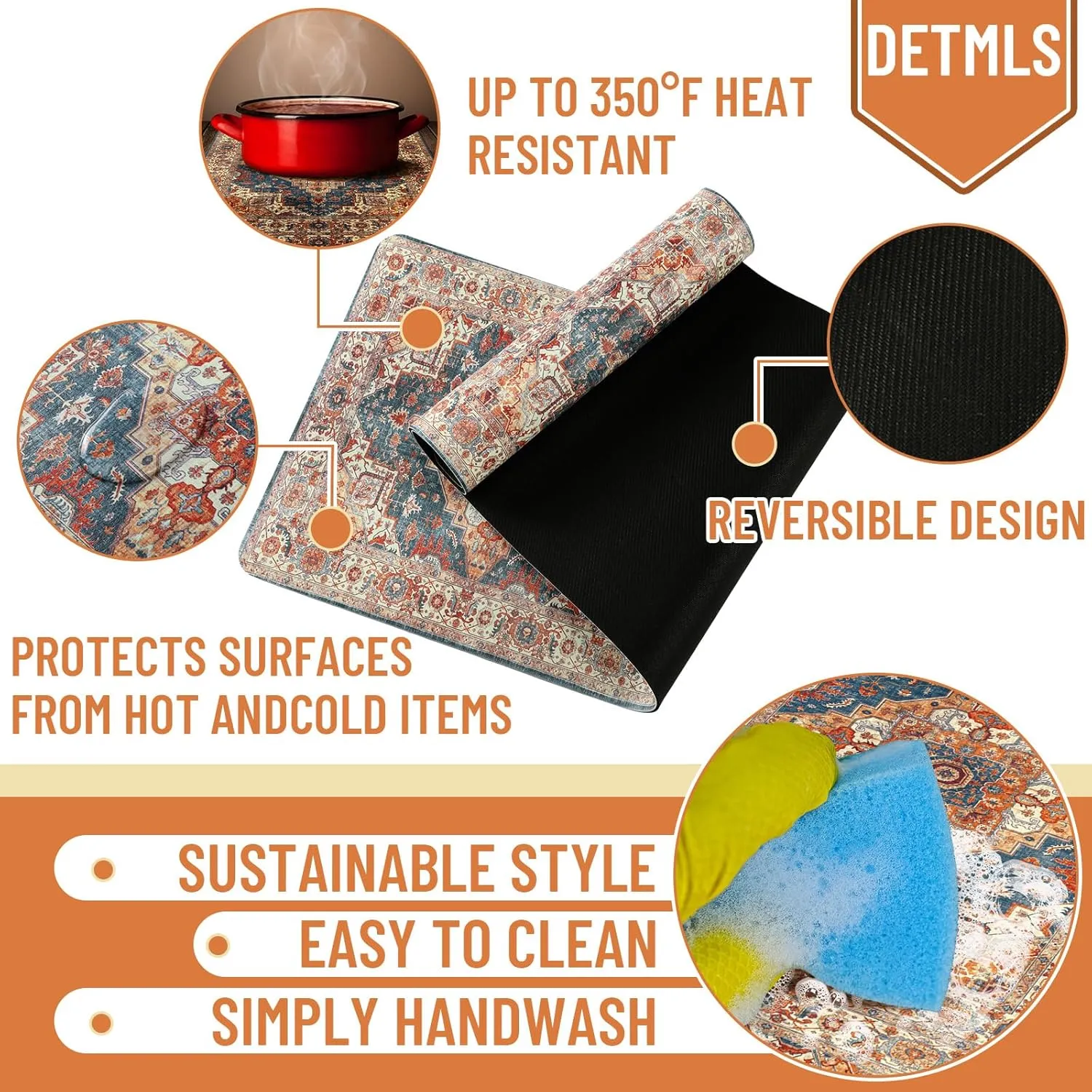 Boho Heat Resistant Table Runner 39.4 x 11.8 Inch Waterproof Table Protector Pad Heat Proof Trivet 350f for Hot Plates and Pots from Scratch