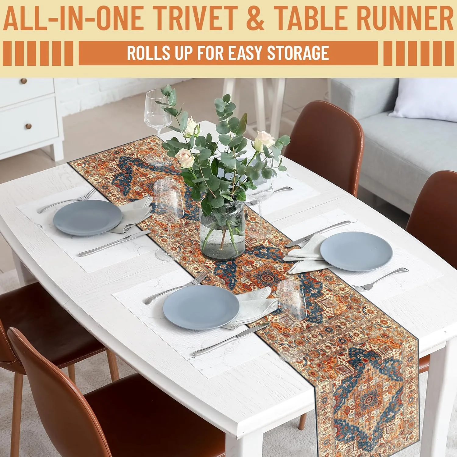 Boho Heat Resistant Table Runner 39.4 x 11.8 Inch Waterproof Table Protector Pad Heat Proof Trivet 350f for Hot Plates and Pots from Scratch