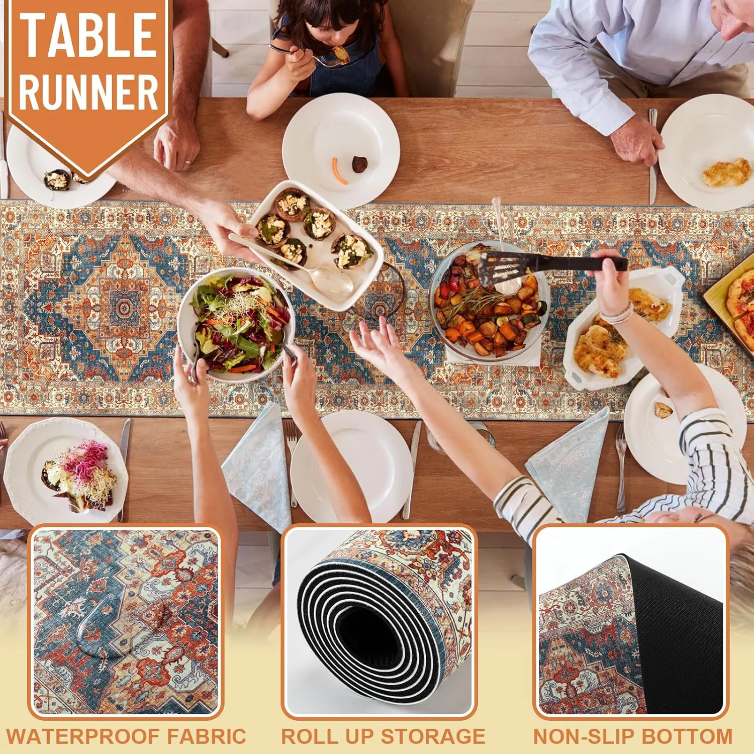 Boho Heat Resistant Table Runner 39.4 x 11.8 Inch Waterproof Table Protector Pad Heat Proof Trivet 350f for Hot Plates and Pots from Scratch