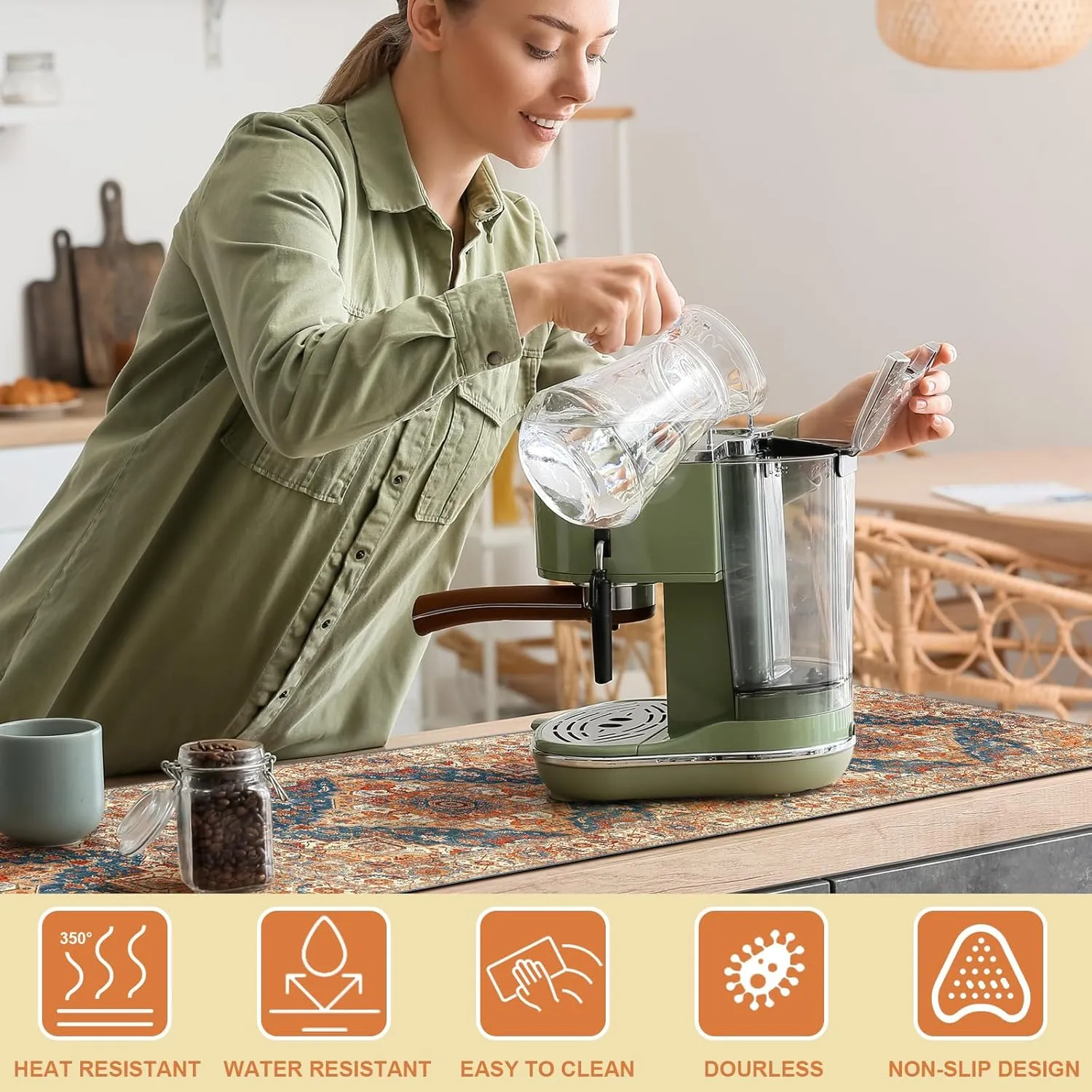 Boho Heat Resistant Table Runner 39.4 x 11.8 Inch Waterproof Table Protector Pad Heat Proof Trivet 350f for Hot Plates and Pots from Scratch