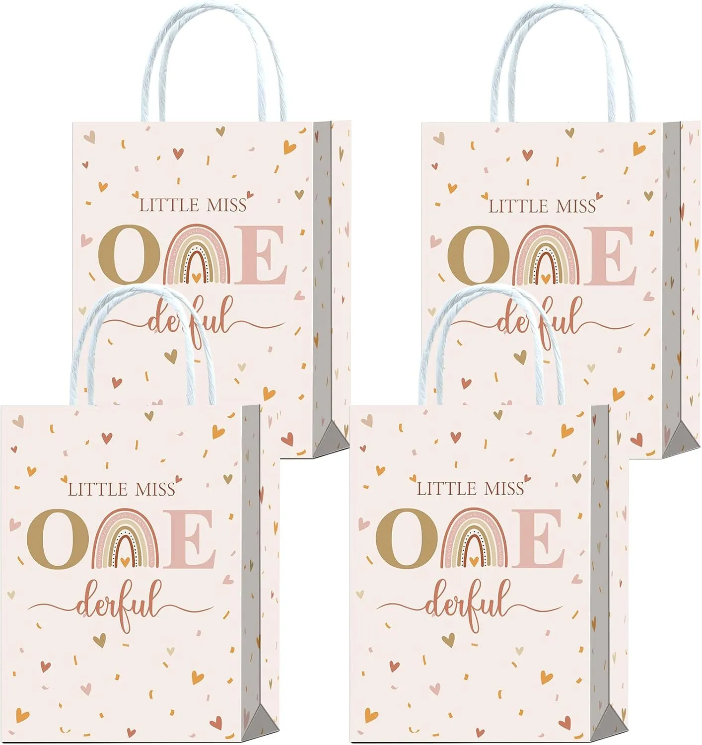 Brattol 16 Pcs Little Miss Onederful Boho Birthday Decorations - Durable Kraft Goodie Bags with Handle - Isn't She Onederful 1st Birthday Gift Bags