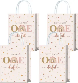 Brattol 16 Pcs Little Miss Onederful Boho Birthday Decorations - Durable Kraft Goodie Bags with Handle - Isn't She Onederful 1st Birthday Gift Bags
