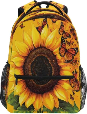Bright Yellow Sunflower Backpack for Girls School Bags Bookbags for Teen Kids Travel Bag