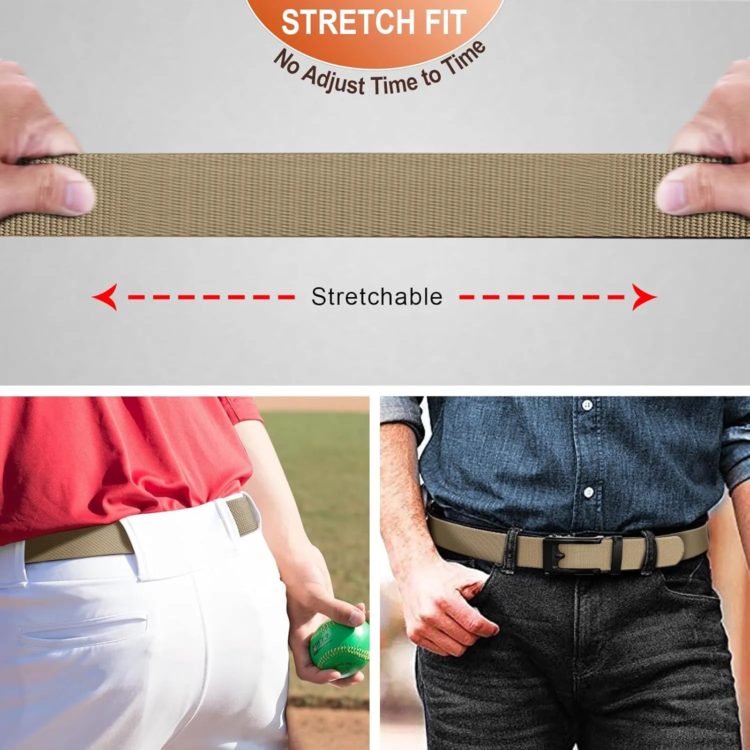 BULLIANT Men Golf Belt Multi-Pack, Ratchet Stretch Belt Fully Adjustable For Exact Fit 1 3/8"
