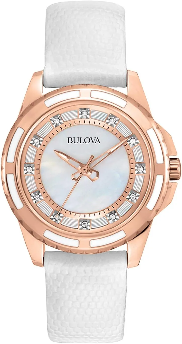 Bulova Ladies' Classic Diamond 3-Hand Quartz Stainless Steel Watch, 12 Diamonds, Mother-of-Pearl Dial