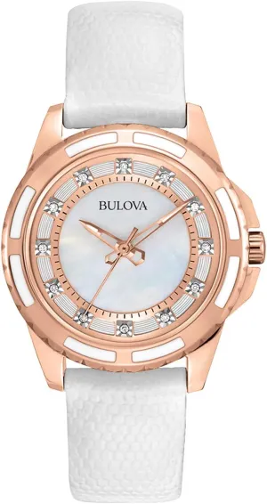 Bulova Ladies' Classic Diamond 3-Hand Quartz Stainless Steel Watch, 12 Diamonds, Mother-of-Pearl Dial